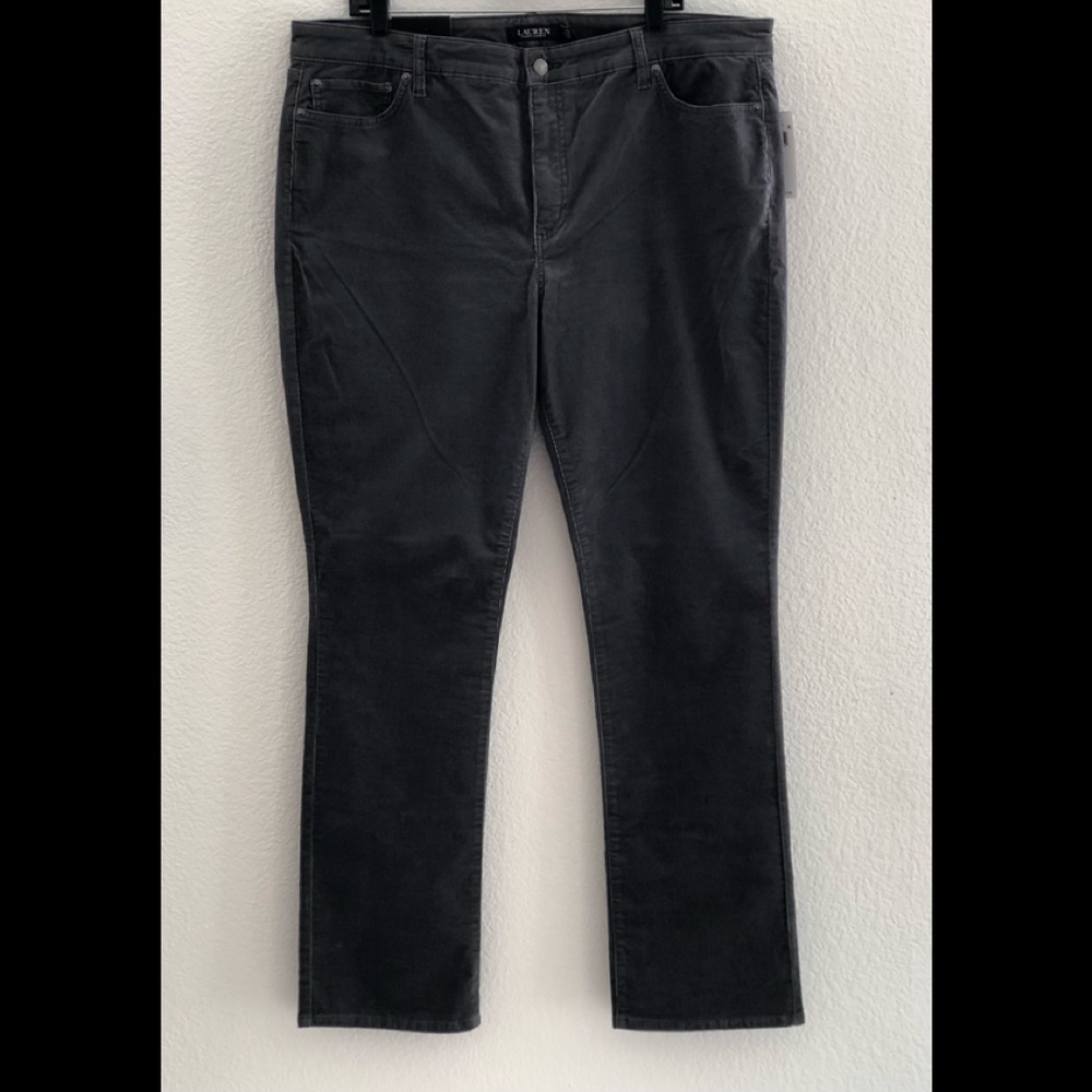 Women’s Pants Ralph Lauren Size 18 Waist 34 Mid-Rise Gray Velvet 98% Cotton New